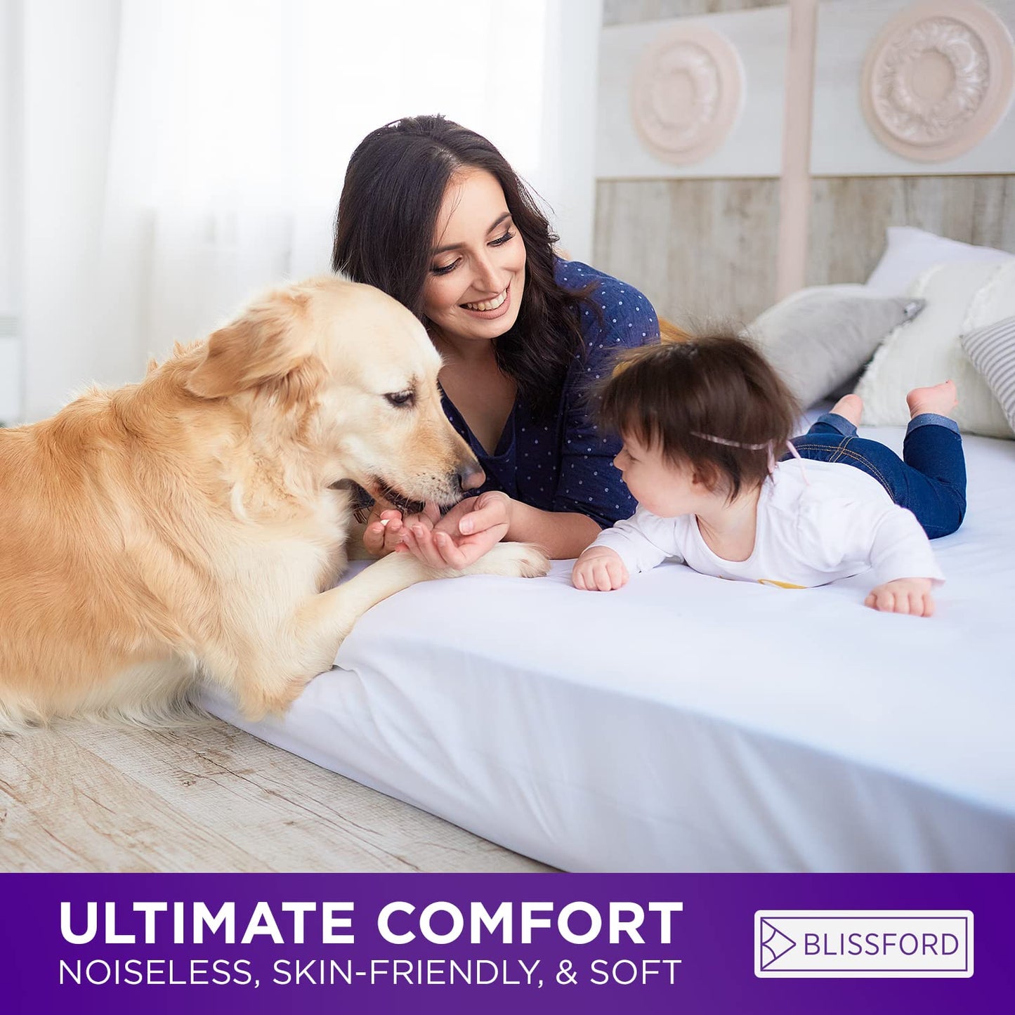 BLISSFORD Plastic Mattress Protector - Heavy Duty, Fitted Vinyl - Plastic Mattress Cover Full, Rubber Sheets for Bedwetting Adult or Child, 100% Waterproof Sheets Full Size
