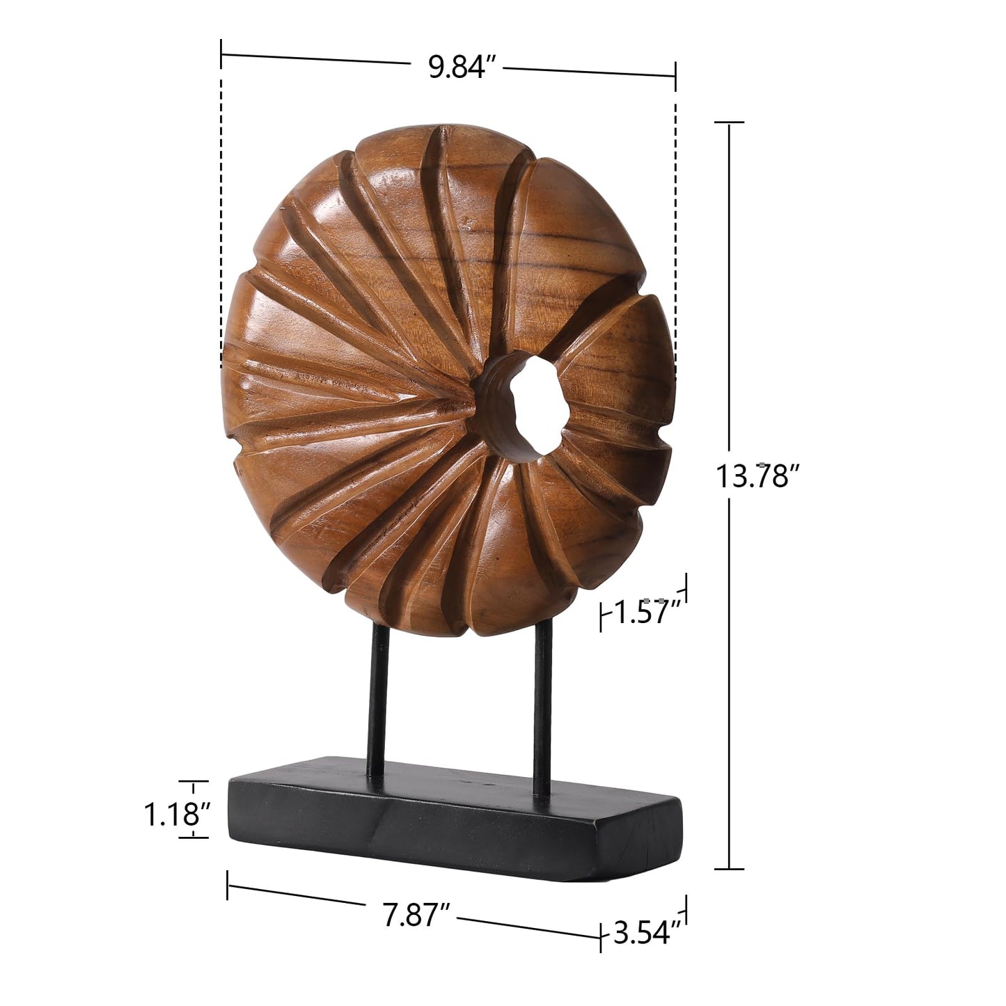 JOLLYMER Teak Sculpture Home Décor for Shelf Sculpture with Base Decoration for Living Room, Bedroom, Office 13.8"X9.8"X3.5"