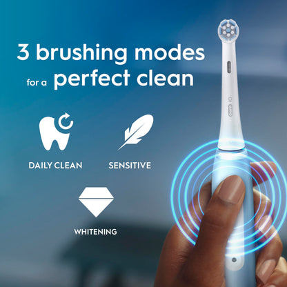 Oral-B iO3 Electric Toothbrush For Adults, 1 Toothbrush Head, 3 Modes With Teeth Whitening, Oral B Electric Toothbrushes, 2 Pin UK Plug, Blue