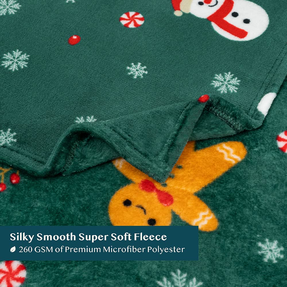 PAVILIA Christmas Gingerbread Throw Blanket | Green Holiday Christmas Fleece Blanket | Soft, Plush, Warm Winter Cabin Throw, 50x60 (Green Gingerbread)