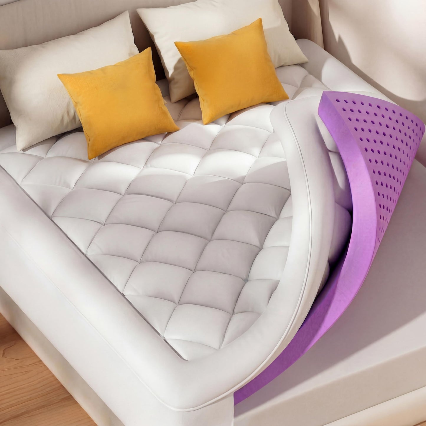 SINWEEK 4 Inch Dual Layer Memory Foam Mattress Topper Twin Size, 2 Inch Gel Memory Foam Plus 2 Inch Plush Soft Pillow Top Cover Filled with 1450GSM Down Alternative Filling,White