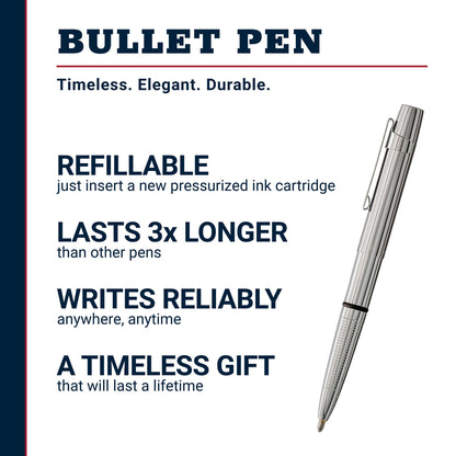 Fisher Space Pen Chrome X-Mark Flat Cap Bullet Pen, Pressurized Ballpoint Pen, Compact Size, Writes Upside Down, Extreme Temperatures, Black Ink, Medium Point, Pocket Clip, Gift Box, Made in the USA