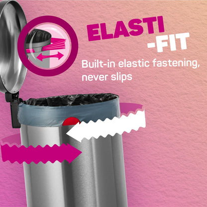 Bacofoil Elasti-Fit Bin Liners - 50L Recycled bin bags, 3 Rolls (30 Bags) - Leak-Proof, Elastic Fastening for Secure Fit - Made from 100% Recycled Plastic - Eco-Friendly Waste Disposal.