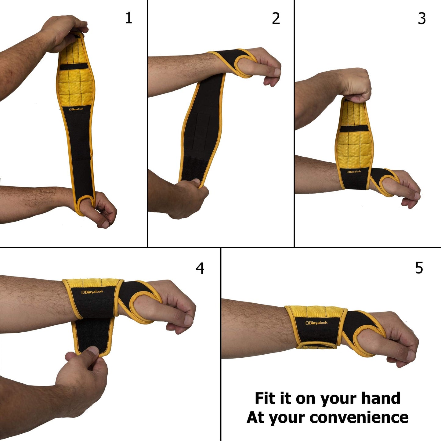 BINYATOOLS Magnetic Wristband with Super Strong Magnets Holds Screws, Nails, Drill Bit. Unique Wrist Support Design Cool Handy Gadget Gift for Fathers, Boyfriends, Handyman, Electrician, Contractor