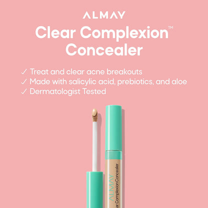 Almay Clear Complexion Acne & Blemish Spot Treatment Concealer Makeup with Salicylic Acid- for Sensitive Skin, 200 Light/Medium, 0.3 fl oz.