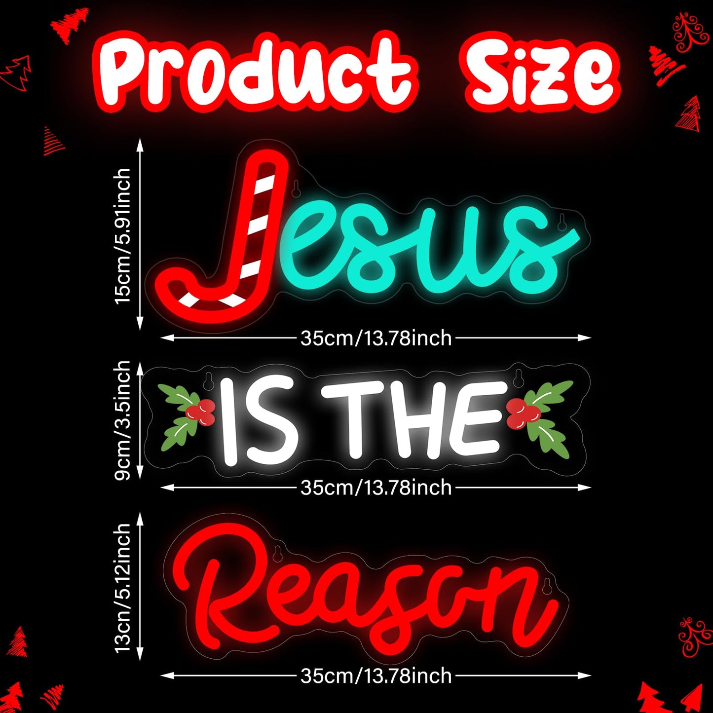 Huquary Jesus Is the Reason Neon Sign Christmas LED Sign Lighted Wall Art Decoration Neon Light USB Powered for Ceremony Party Bar Home Birthday Bible Church Decor Gift(Stylish)