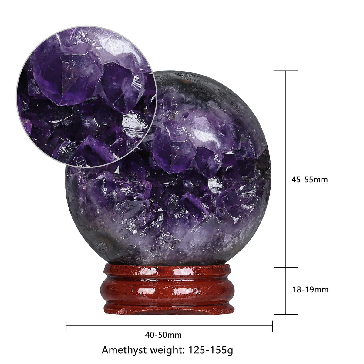 Rockcloud Natural Amethyst Druzy Geode Crystal Ball Healing Stone Sphere Ball for Home Decoration Meditation, 1.57-1.97 inches