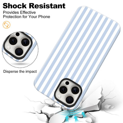 flewfun Magnetic for iPhone 16 Pro Max Case Cute Stripes Phone Case, Shockproof Slim TPU and Hard PC Protective Phone Cover Compatible with MagSafe Designed for Women Girls, Blue and White