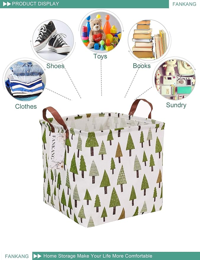 FANKANG Square Nursery Hamper Storage Bins Canvas Laundry Basket Foldable