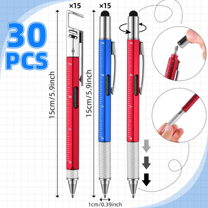 Maitys 30 Pcs Multi Tool Pens for Father's Day 6 in 1 Screwdriver Multi Function Pens with Level Gauge Stylus Phone Holder Pen for Father's Day Dad Husband Adult Men Bulk Gifts