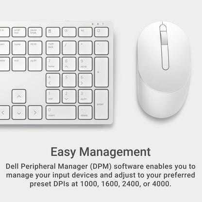 Dell Wireless Keyboard and Mouse - KM3322W, Wireless - 2.4GHz, Optical LED Sensor, Mechanical Scroll, Anti-Fade Plunger Keys, 6 Multimedia Keys, Tilt Leg - Black