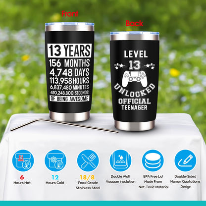 JTAMOHI 8 Pcs Happy 13th Birthday Gifts for Boys, 13 Year Old Boy Birthday Gifts Ideas with 20 Oz Tumbler, Funny Socks, Toilet Paper, Teen Wallet, Bracelet, Keychain for Son, Nephew, Grandson, Brother