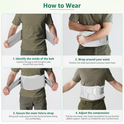 Sohveta Lower Back Support Brace for Pain – Adjustable Lumbar Belt with 5 Steel Supports, Breathable Waist Support for Men & Women, Everyday Comfort, Gift Box (Gray)