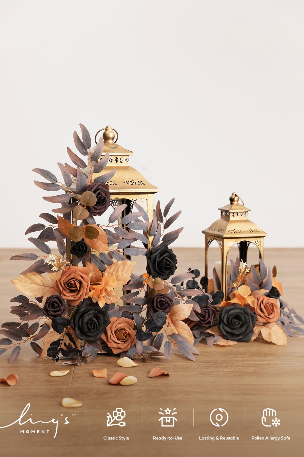 Ling's moment 2Pack 2ft Artificial Flowers Garland Halloween Black & Orange Lantern Flower Centerpieces Wedding Aisle Decor Chair Flowers Arch Floral for Signs DIY Table Wall Window Cake Decoration