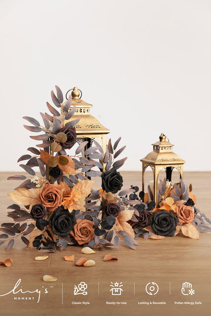 Ling's moment 2Pack 2ft Artificial Flowers Garland Halloween Black & Orange Lantern Flower Centerpieces Wedding Aisle Decor Chair Flowers Arch Floral for Signs DIY Table Wall Window Cake Decoration