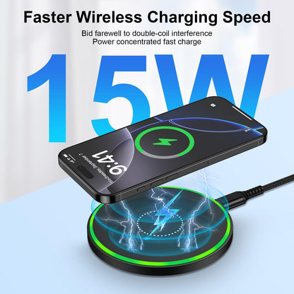 15W Wireless Charger for Motorola Fast Charging Pad for Moto G Power(2025)/Stylus(2025)/Edge+/Edge 70/Razr+/60 Ultra, 2Pack Android Wireless Charging Station for Pixel 10, Samsung S26 S25,with Adapter