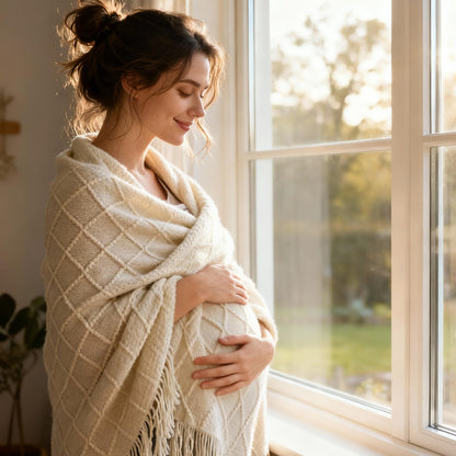 New Mom Gifts, New Mom Care Package After Baby, Baby Shower Gifts for Mom to Be, Pregnancy Gifts for Expecting Mother, Unique 16OZ Mama Glass Cup Knitted Blanket Gift Baskets for Women (White)