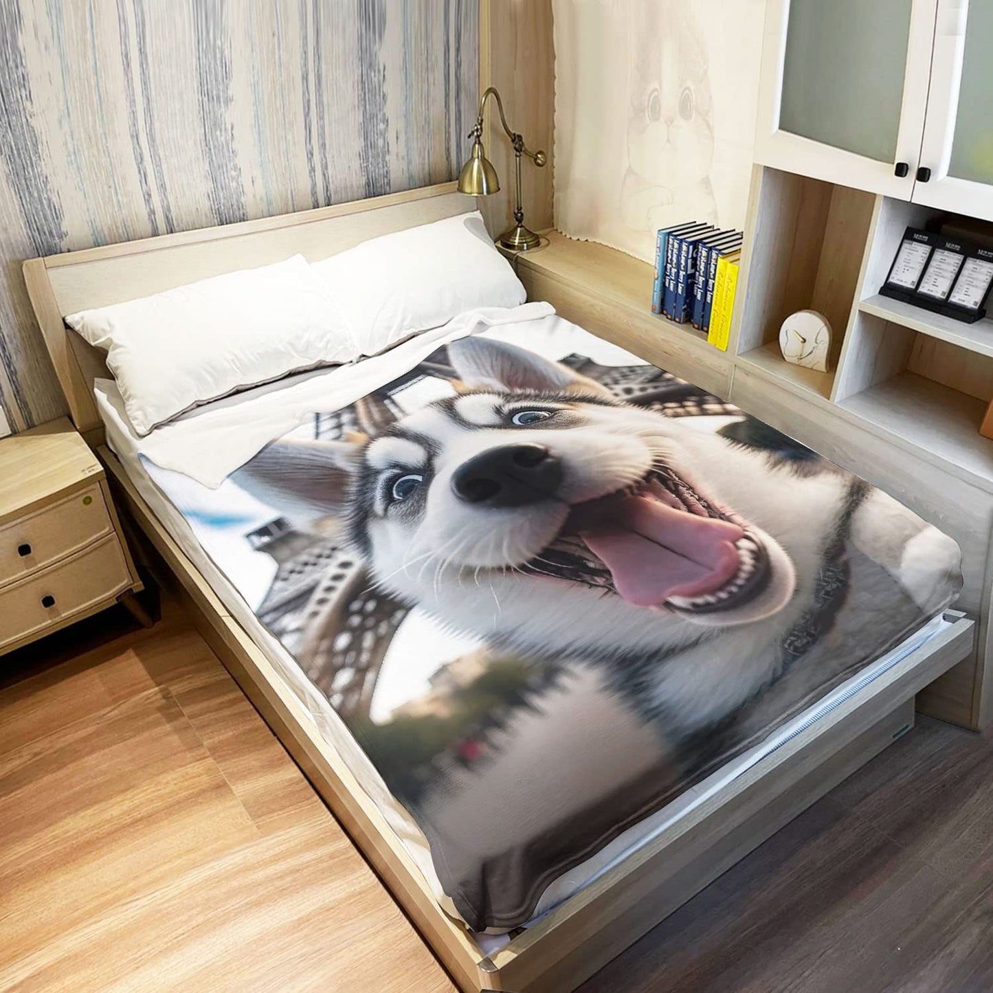 HommomH Cute Husky Throw Blanket, Puppy Selfie Fleece Blanket, Gifts for Dog Lovers, 50"x60"