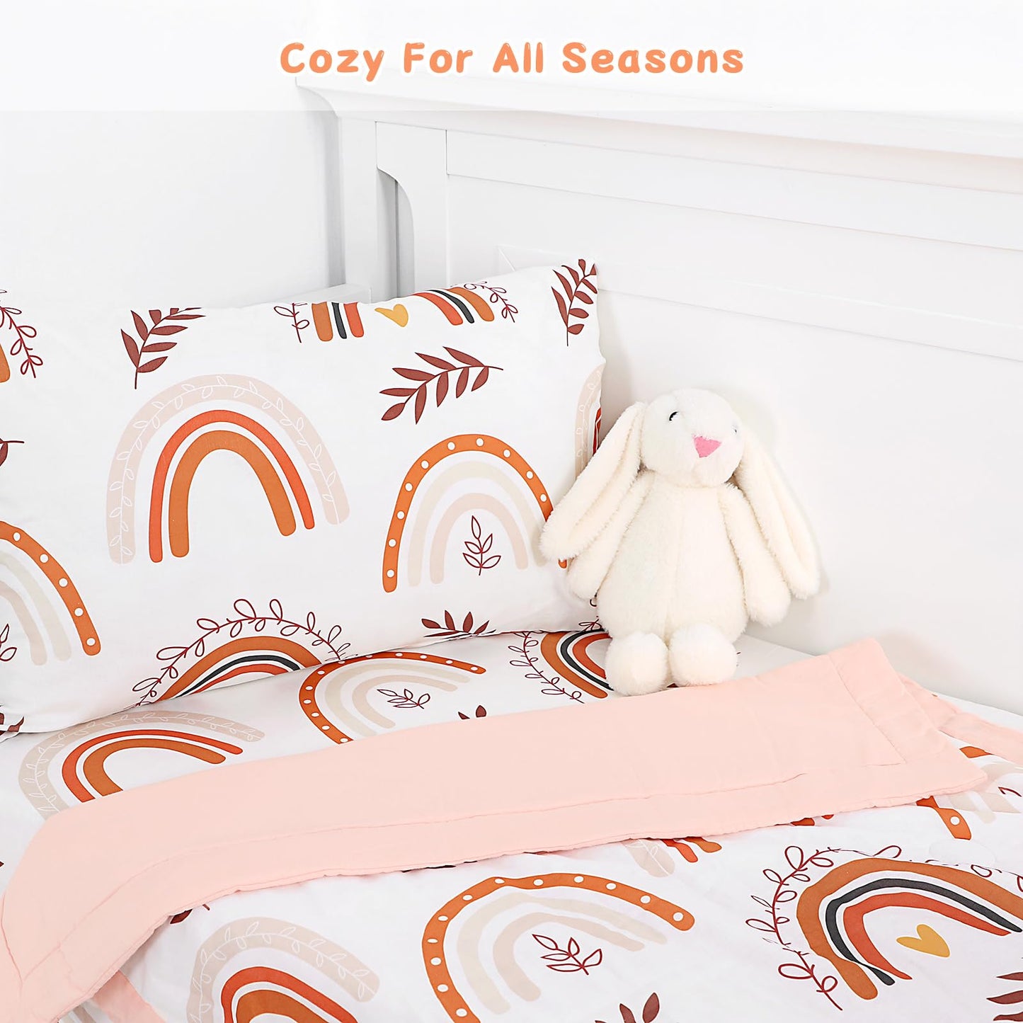 Pea Pod Muslin Toddler Bedding Set Rainbow 3-Piece - Soft Breathable Crib Bedding with Fitted Sheet, Quilt & Pillowcase for Infant & Kids Bed | Machine Washable Nursery Bed Set