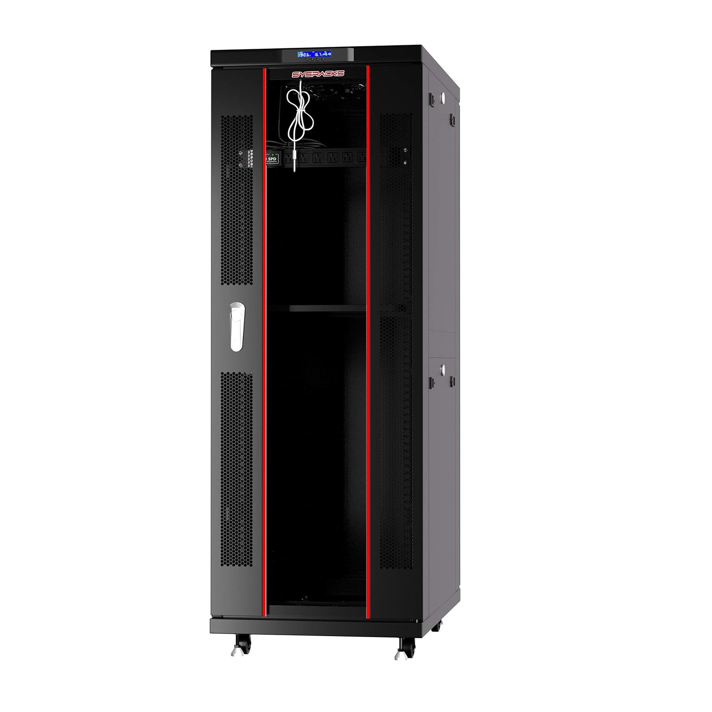 32U Home Server Rack Cabinet – 19" Floor Standing Network Rack, 32" Deep Homelab Rack with Locking Glass Door, Cooling Fans, PDU & Shelf for NAS, Router, Switch and AV Equipment