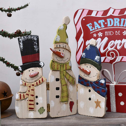 E-view Christmas Decorations Wood Snowman Sign Holiday Xmas Home Decor Wooden Folding Triple Snowmen Screen Rustic Decorative Ornaments for Table Top Fireplace (Snowman)