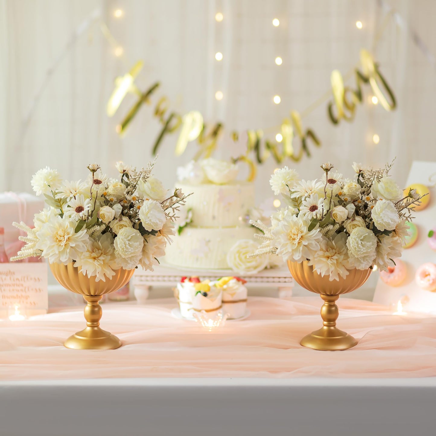 Sziqiqi Urn Vase for Wedding Centrepiece: 7.9in Gold Compote Bowl Vase Table Decorations - Floral Arrangement Pots Set of 10 - Metal Decorative Vases for Party Reception Dinner Table