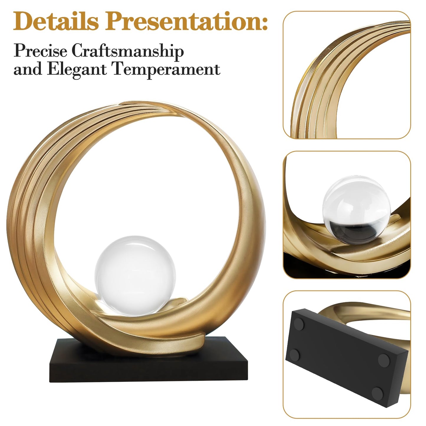 Dosker Golden Shelf Decor Statues,Coffee Table Modern Abstract Stripe Home Decor Sculpture,Desk Decor for Living Room,Office(Golden)