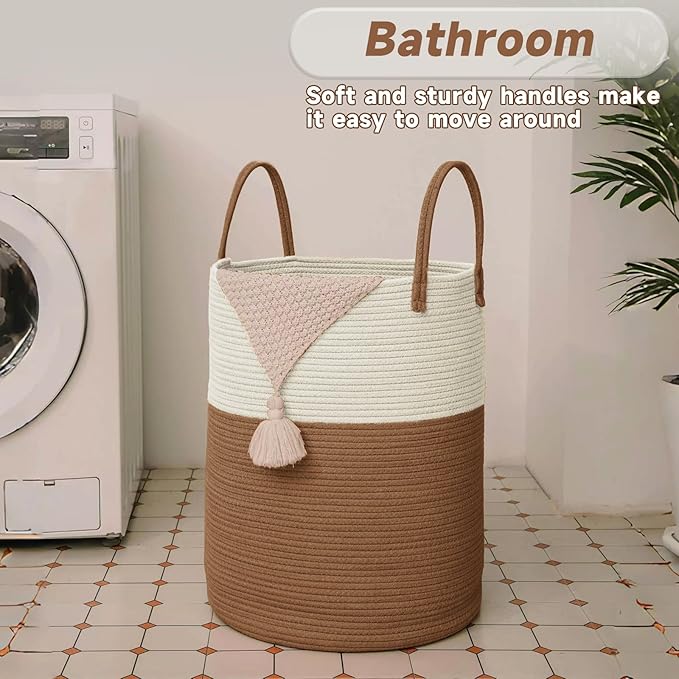 Large Woven Laundry Basket Hamper, 100L Cotton Rope Storage Bin