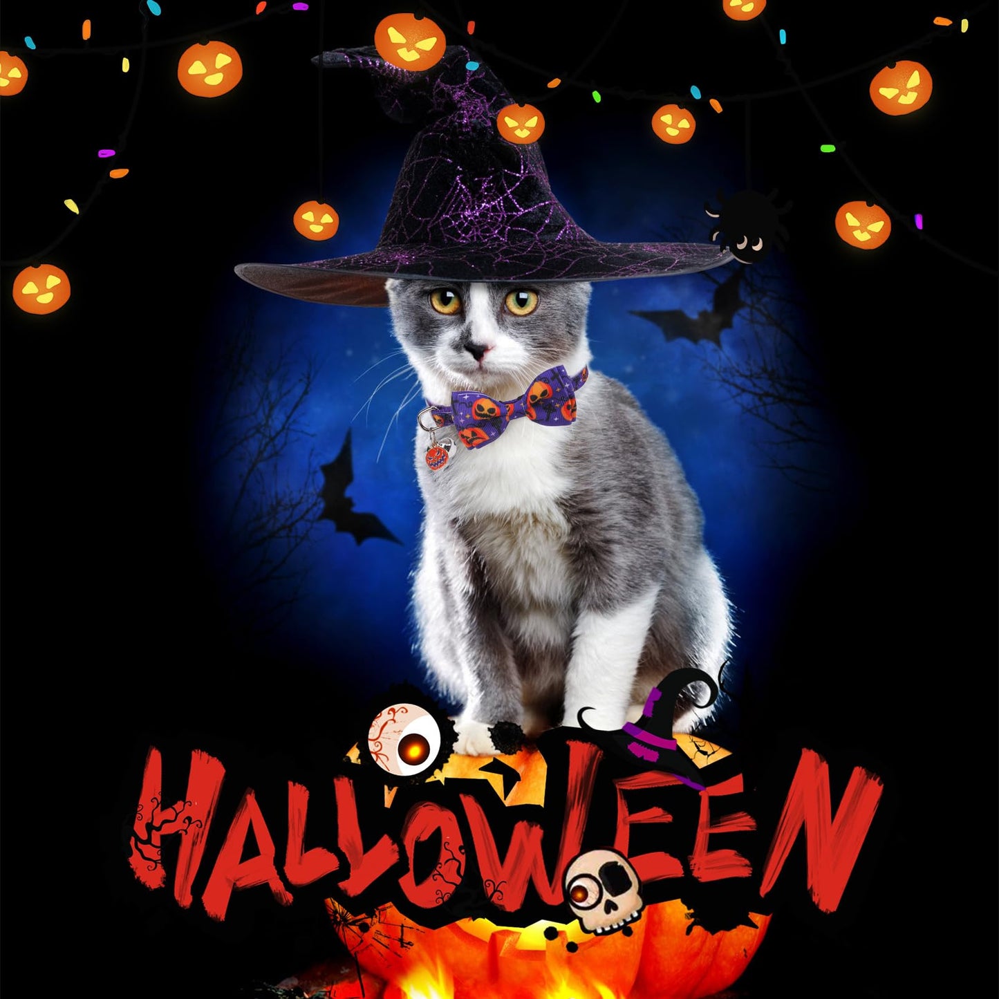 SCENEREAL Halloween Cat Collar Breakaway 3 Pack, Safety Collars, Pet Accessory for Outdoor and House Cats Kittens, Orange Purple