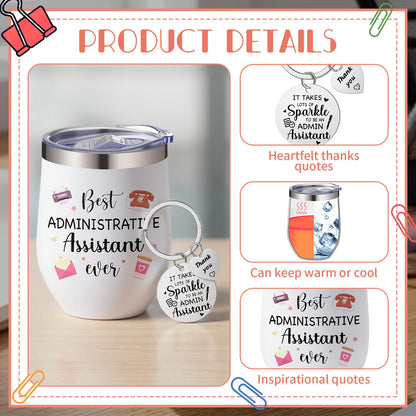 Patelai Admin Professionals Day Appreciation Gift for Women Inspirational Keychain and 12oz Stainless Steel Tumbler with Lid and Straw for Administrative Assistant Employee Appreciation Gifts