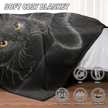 HommomH Black Cat Blanket for Women Girls, Cat Lover Gifts, Soft Fleece Throw Blankets for Sofa Couch Bed, Cozy Home Decor for Bedroom Living Room, 60" x 80"