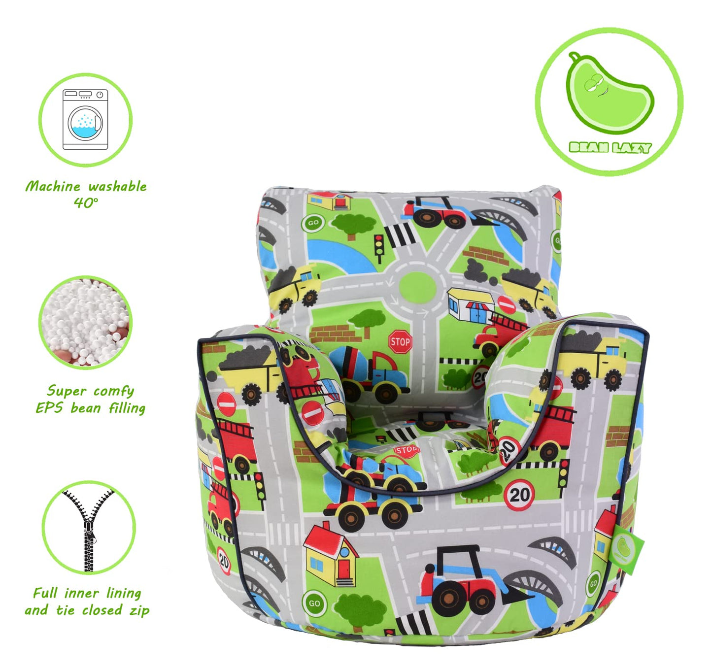 Bean Lazy Cotton Transport Road Map Bean Bag Arm Chair with Beans Toddler Size