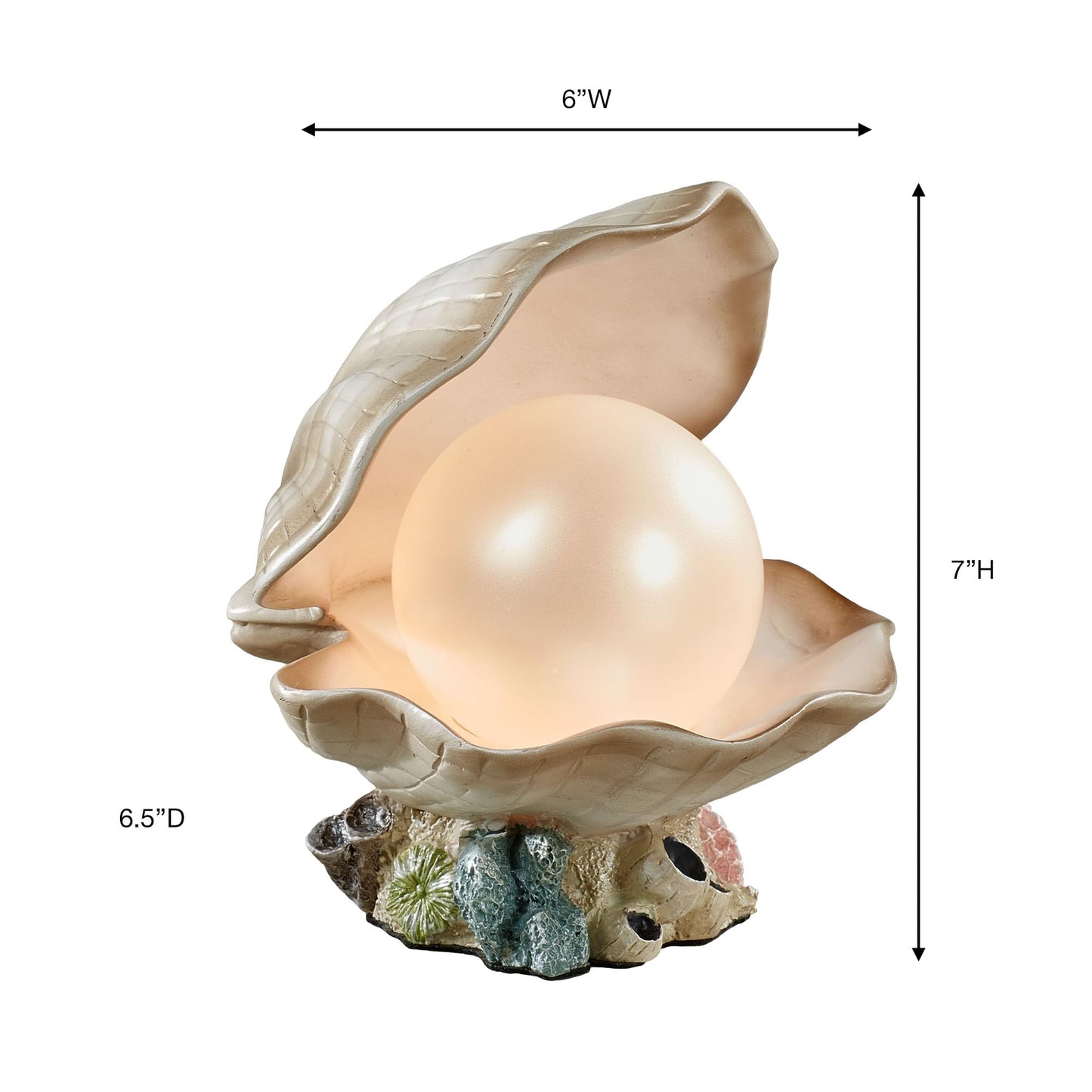 Clamshell Pearl Accent Lamp Night Light Ivory - Handcrafted Resin Clam - Coastal Style Lighting - Nautical Theme - Ocean Nightlight Bulb Included with Beach Shell Decoration - 7 Inches High