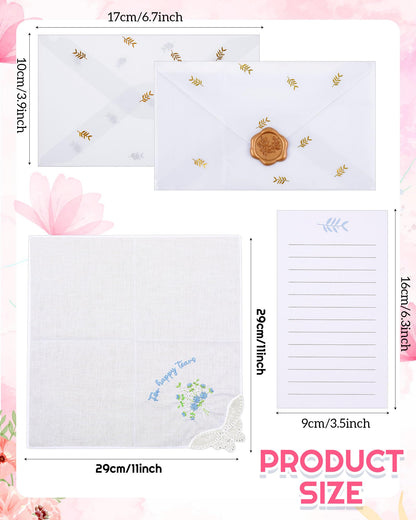 12 Set 6/12 Sets Embroidered For Happy Tears Wedding Handkerchiefs 11" x 11" with Lace Mother of the Bride Gifts for Bride Party