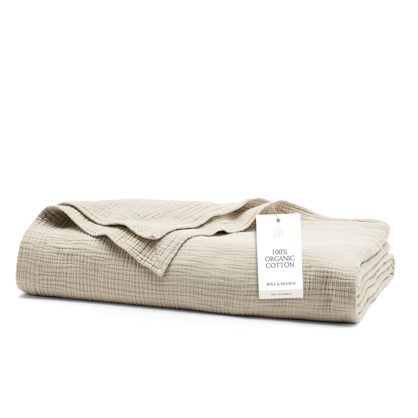 BOLL & BRANCH Dream Bed Blanket - King/Cal King, Sand - Luxury 100% Organic Cotton - Soft, Lightweight and Breathable - Cloud-Like Touch
