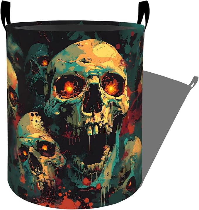 Fiery Skull with Glowing Eyes Laundry Basket with Handles, 19.7"x15.7" Clothes