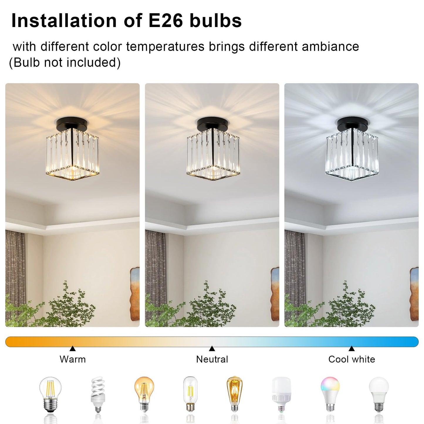 Goeco 2 Pack Square Crystal Semi Flush Mount Ceiling Light, 5.1 Inch Modern Black Mini Size Close to Ceiling Light Fixture for Hallway, Entryway, Stairway, Bathroom