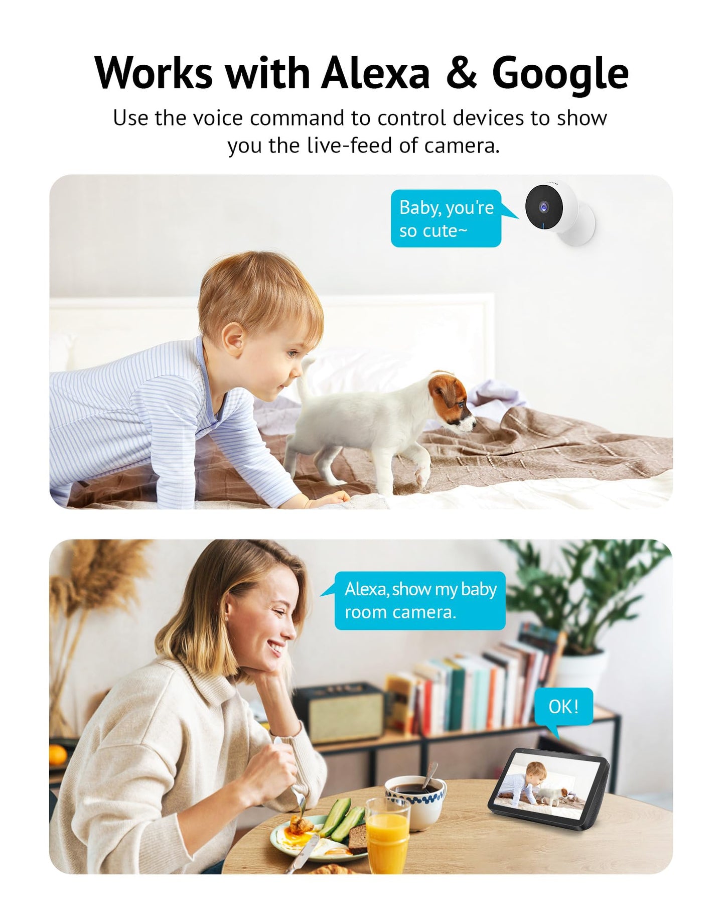 LaView Security Cameras 4pcs, Home Security Camera Indoor 1080P, Wi-Fi Cameras Wired for Pet, Motion Detection, Two-Way Audio, Night Vision, Phone App, Works with Alexa, iOS & Android & Web Access