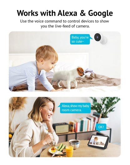 LaView Security Cameras 4pcs, Home Security Camera Indoor 1080P, Wi-Fi Cameras Wired for Pet, Motion Detection, Two-Way Audio, Night Vision, Phone App, Works with Alexa, iOS & Android & Web Access