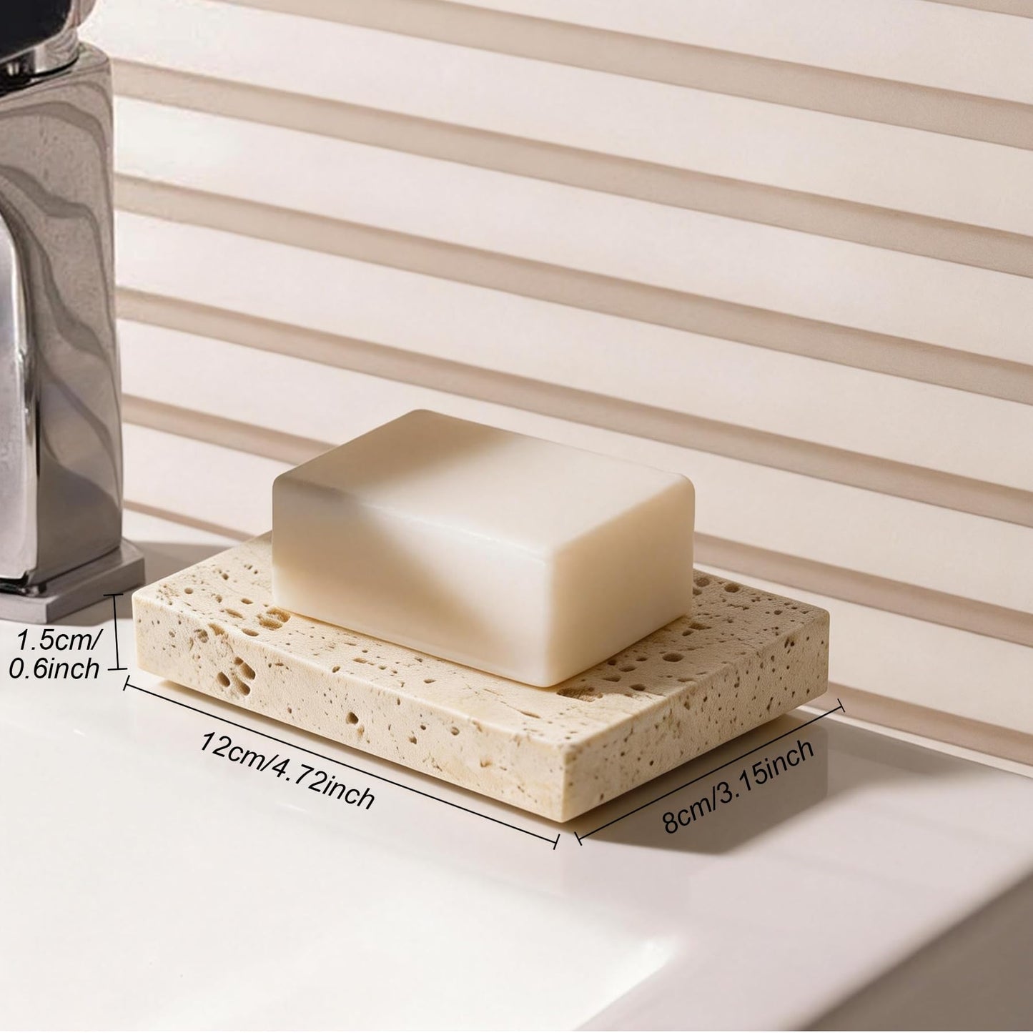 Natural Marble Soap Dish for Shower Stone Tray Small Bar Soap Holder with Self Draining | Non-Slip, Luxury Bath Room Accessories, Sponge Dish Scrubbers Tray for Kitchen Sink Counter Top (Travertine)