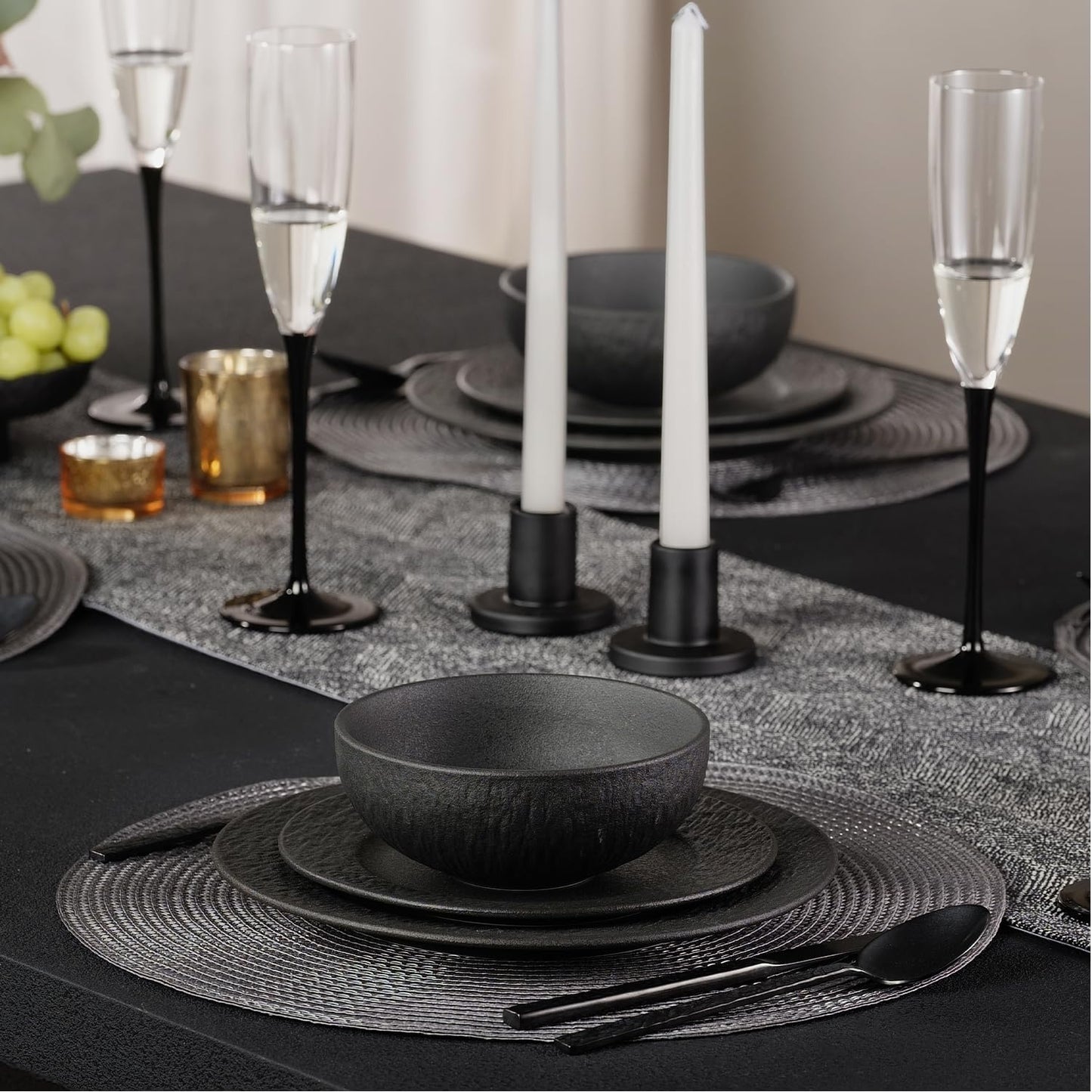 KINGSTONE Black Bowls Set of 4, 20.4 OZ Matte Marble Pattern Premium Porcelain Soup Bowls, Ceramic Cereal Bowl Set for Salad, Dessert, Pasta, Microwave and Dishwasher Safe