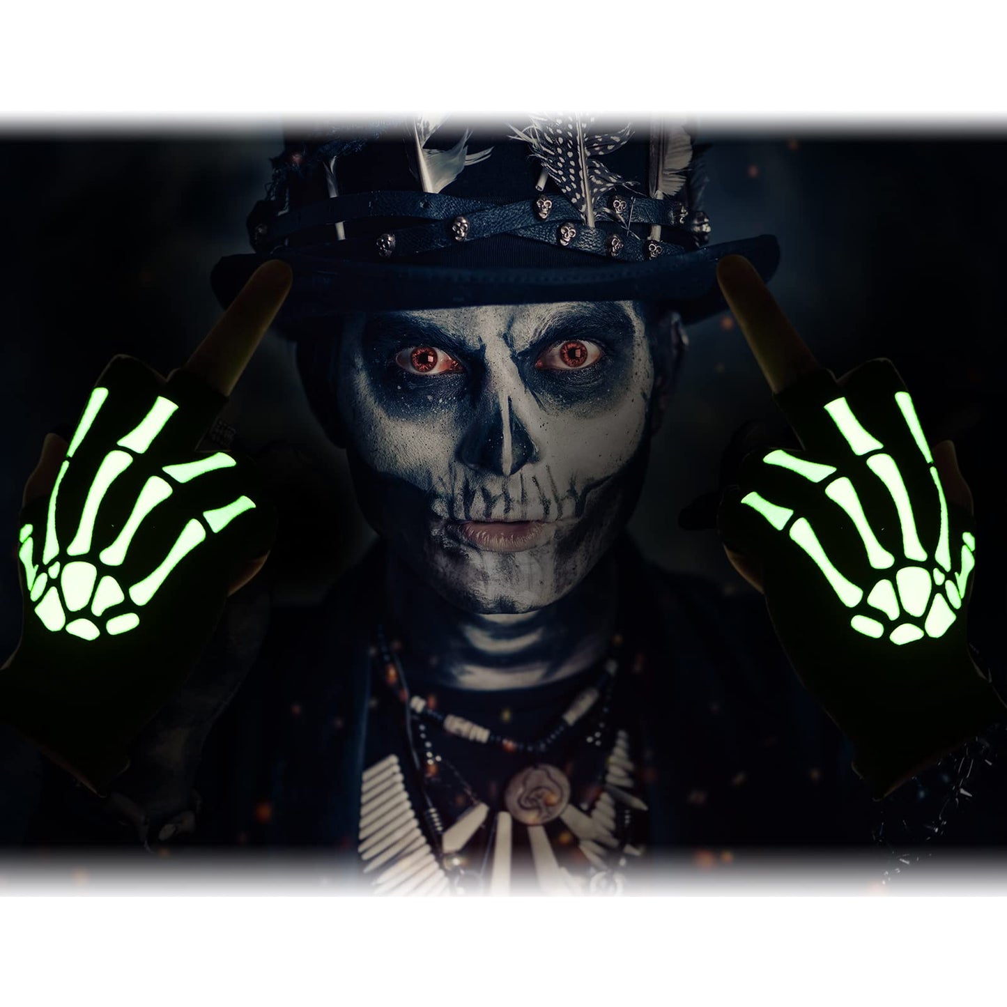 Tatuo 3 Pairs Skeleton Fingerless Glove Glow in the Dark Glove for Kid Adult Halloween(Medium)