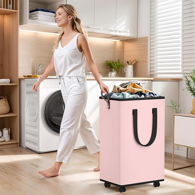 Laundry Basket with Wheels, Collapsible Laundry Baskets, Laundry Hamper with