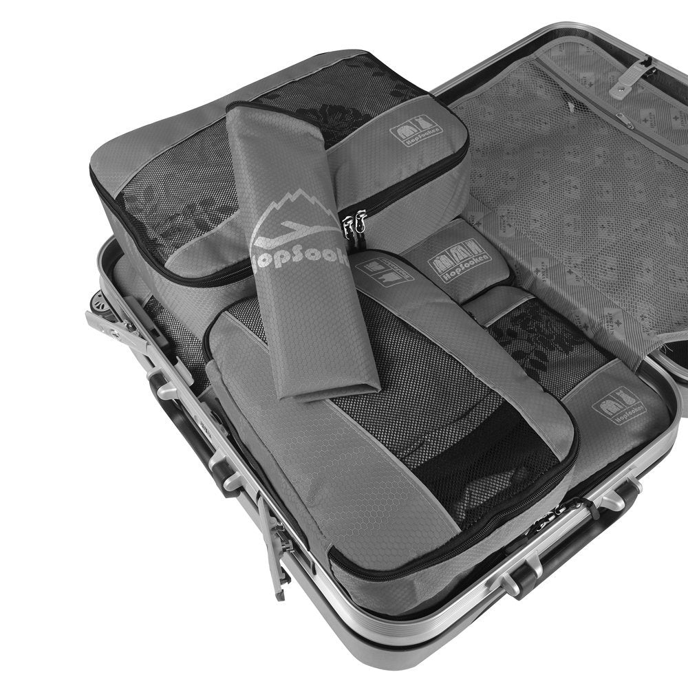5pc Packing Cubes Set Large Travel Luggage Organizer 4 Cubes 1 Laundry Pouch Bag - Grey - Medium