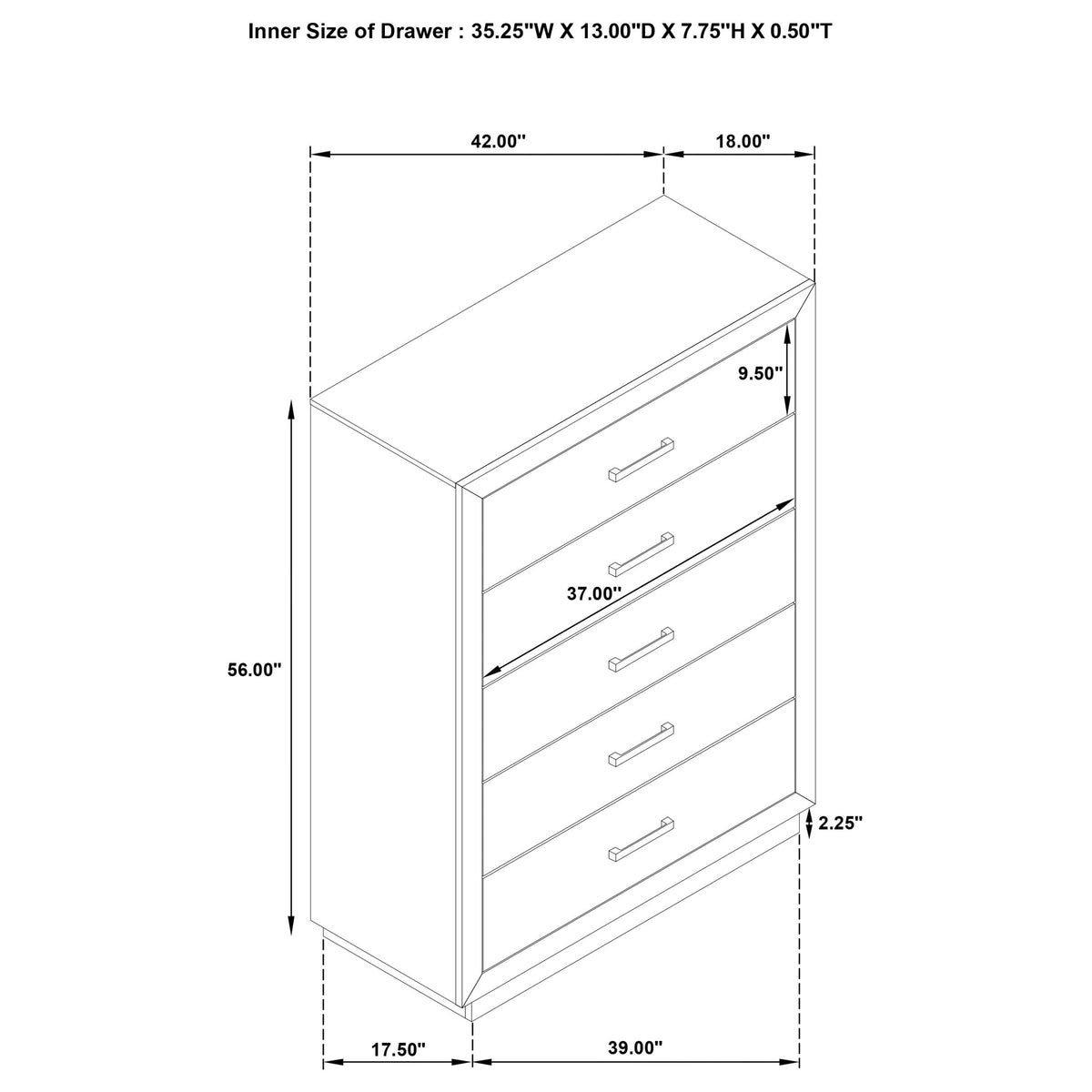 Coaster Home Furnishings - Kenora - Wood - 5-Drawer Chest with Chrome Bar Pulls, Mitered Trim and Recessed Base - Transitional - Bedroom - Barley Brown - 224855