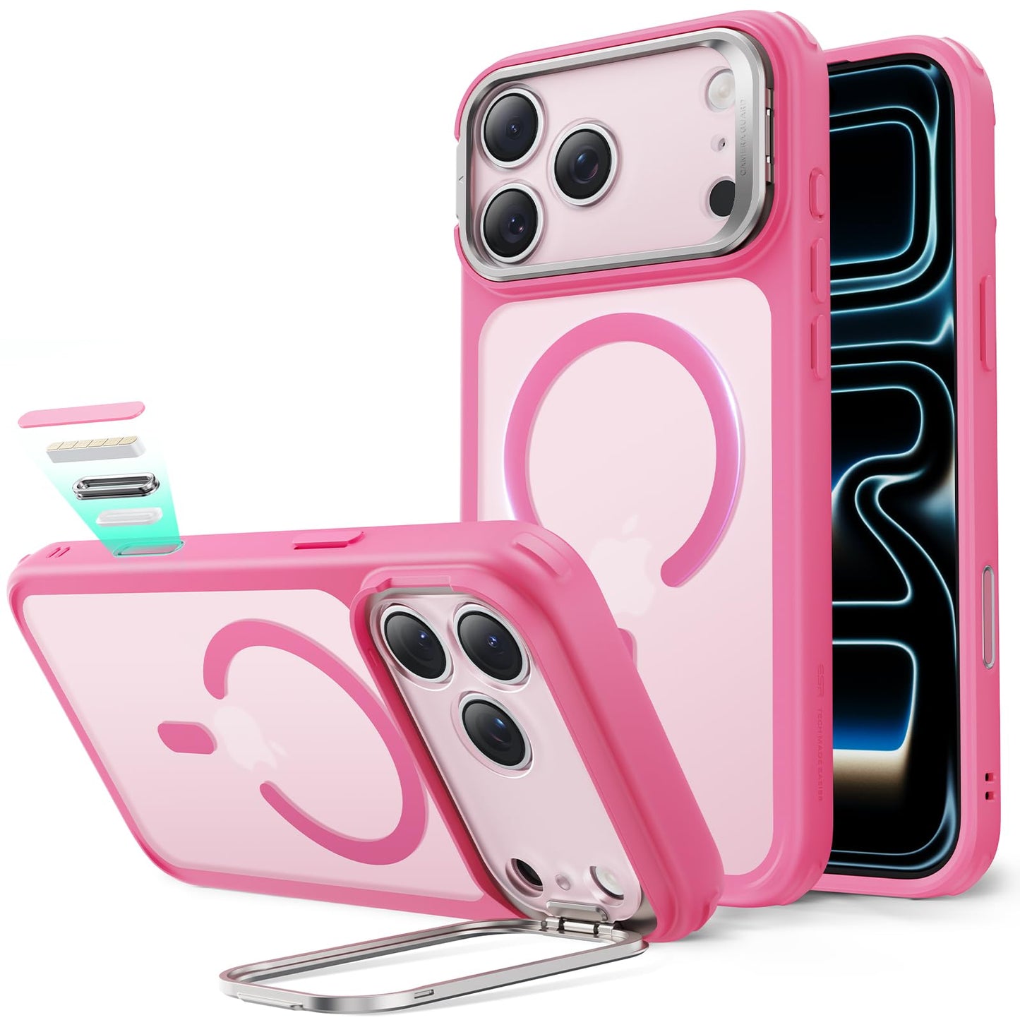 ESR Silicone Case for iPhone 17, Built-in Camera Stash Stand Compatible with MagSafe, Military-Grade Drop Protection Magnetic Phone Case for iPhone 17, Cloud Series, Rosy Pink