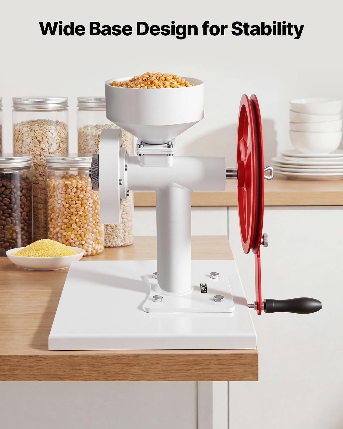 VEVOR Manual Grain Mill with Flywheel, Hand-Crank Corn Grinder, Heavy-Duty Carbon Steel Wheat Grinding Mill with Adjustable Fineness & 0.53 Gallon Hopper for Grains Spices Coffee Beans Nuts