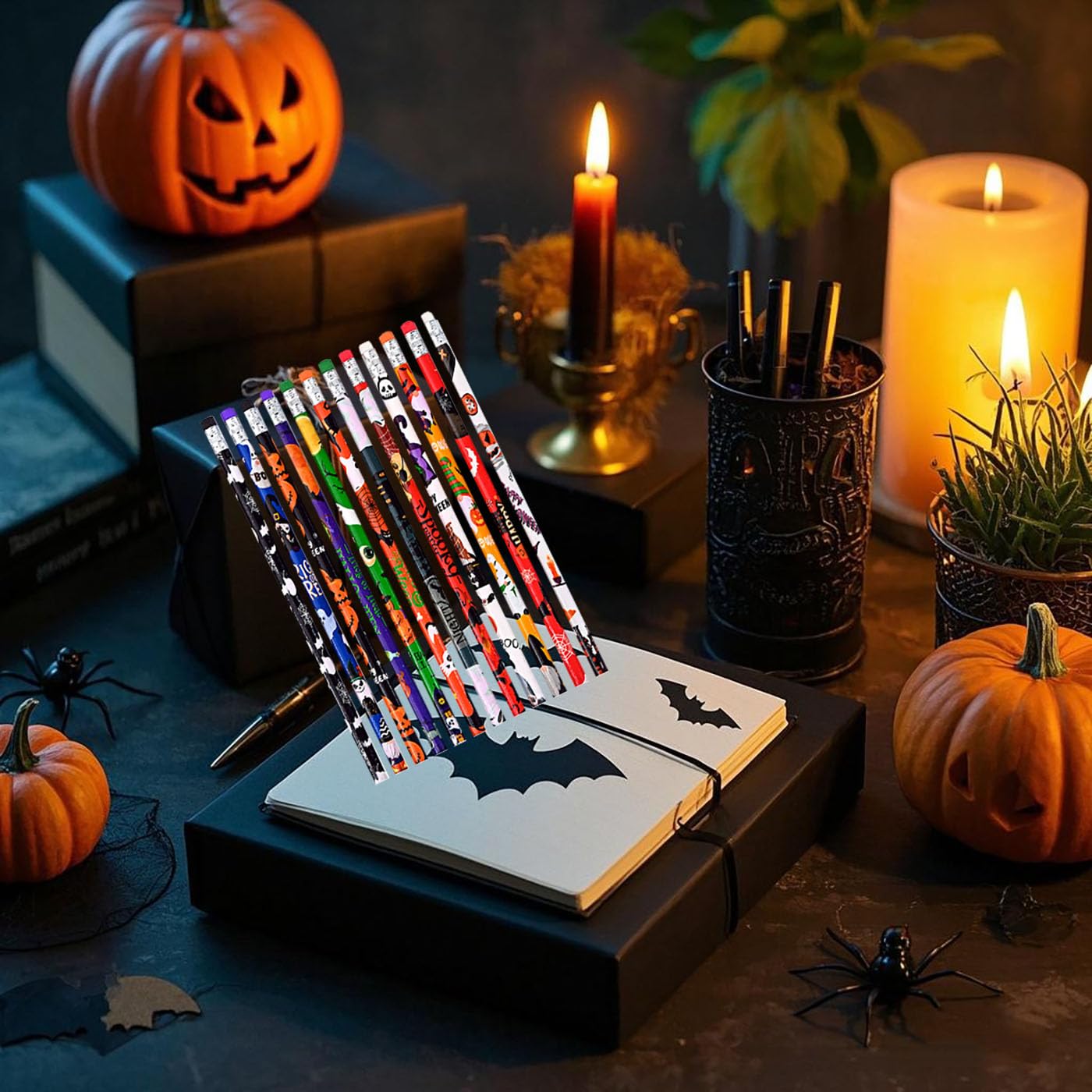YYaaloa 144 Pcs Wooden Pencil with Eraser Halloween Colorful Pencils Novelty Fun Holiday Gift Office Supply Writing (144pcs, Halloween)