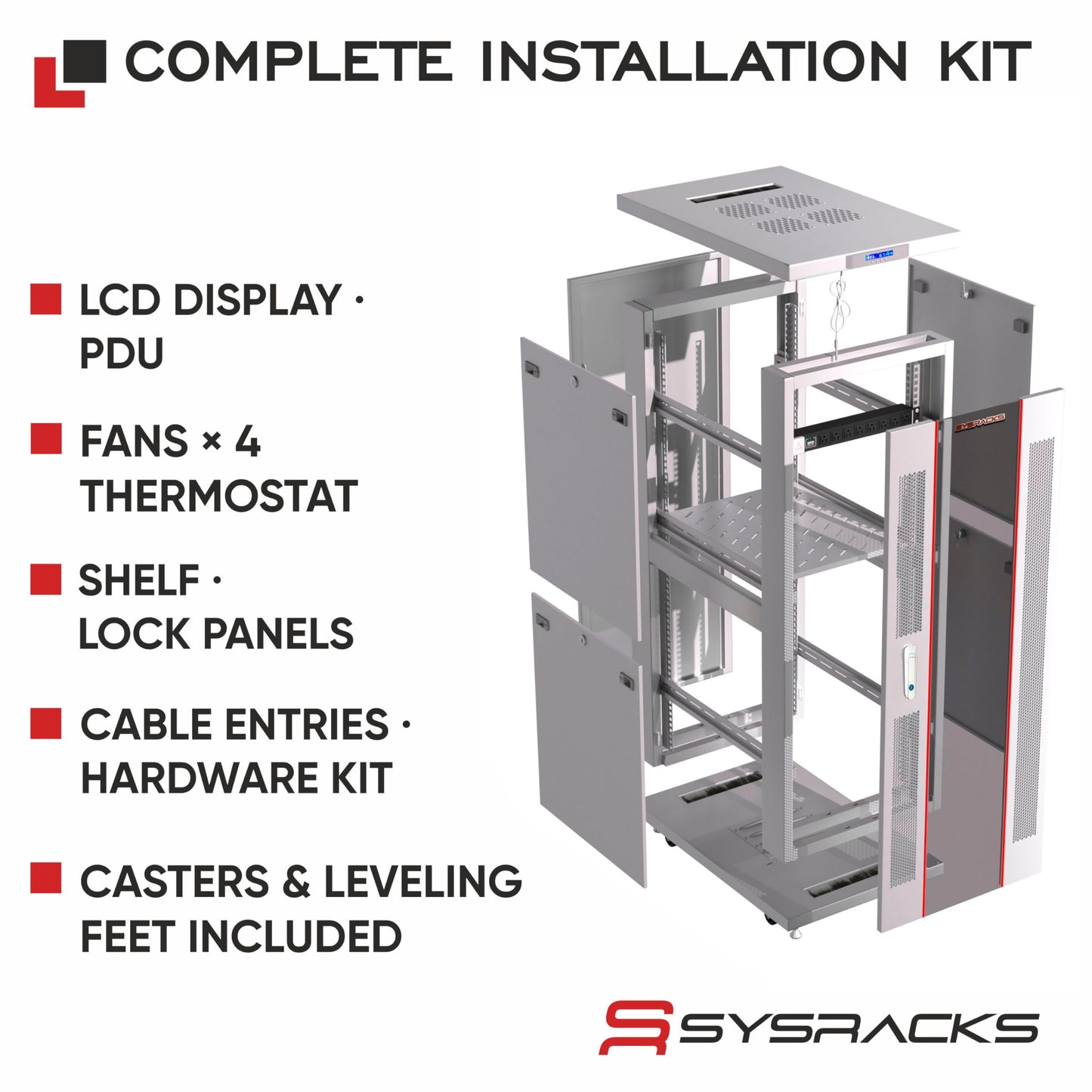 32U Server Rack Cabinet – 19" Network Rack Enclosure, 35" Deep Floor Standing Data Rack with Locking Glass Door, Cooling Fans, PDU & Shelf for Servers, Switches and Patch Panels