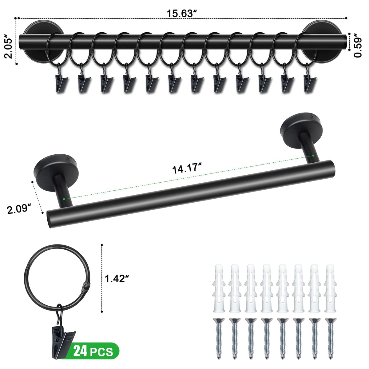 Lunies Hat Rack for Wall with 24 Hooks, Hat Organizer Holder for Baseball Caps, Cap Organizer Hanger, Hat Hanger for Closet, Black Hat Holder with Clips 2 Pack